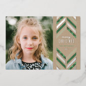 Foil Herringbone Band Holiday Foto Card - Green Folieneinladung (Vorderseite)