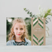 Foil Herringbone Band Holiday Foto Card - Green Folieneinladung (Stehend vorne)