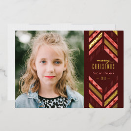 Foil Herringbone Band Holiday Foto Card - Rot Folieneinladung