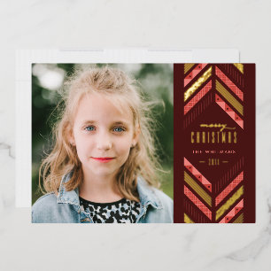 Foil Herringbone Band Holiday Foto Card - Rot Folieneinladung
