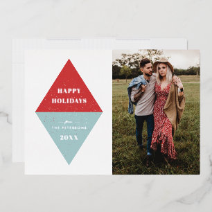 Foil Holiday Geometric Foto Card - Red Folieneinladung