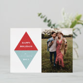 Foil Holiday Geometric Foto Card - Red Folieneinladung (Stehend vorne)