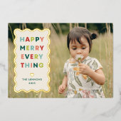 Foil Ivory Happy Merry Wavy Christmas Photo Card Folieneinladung (Vorderseite)