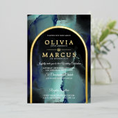 Foil Jade und Navy Blue Modern Fluid Ink Folieneinladung (Stehend vorne)