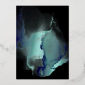 Foil Jade und Navy Blue Modern Fluid Ink Folieneinladung (Rückseite)