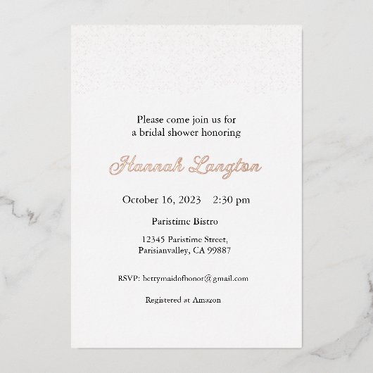 Foil Lace Bridal Dusche Einladung, Gold, Rosegold Folieneinladung (Vorderseite)