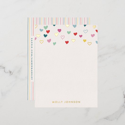 Foil Little Hearts Stationery Note Card - Blau Folie Einladungspostkarte (Vorderseite/Rückseite)