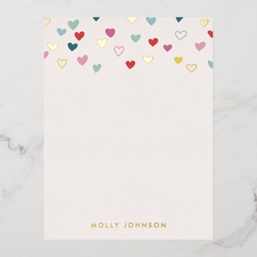 Foil Little Hearts Stationery Note Card - Blau Folie Einladungspostkarte (Vorderseite)