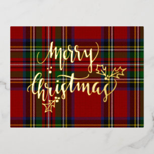 Foil Merry Christmas Stewart Tartan Folien Feiertagspostkarte