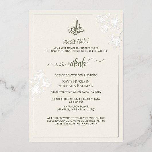 Foil Minimal Elegante Hochzeit Einladung (Vorderseite)