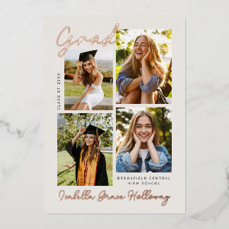 Foil Modern Grad Announcement Multiple Photos Folieneinladung