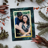 Foil Modern Pine Frame Christmas Photo Card Folieneinladung