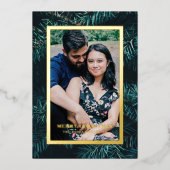 Foil Modern Pine Frame Christmas Photo Card Folieneinladung (Vorderseite)