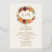 Foil Monogram Autumn Rustic Plum Floral Wedding Folieneinladung (Vorderseite)