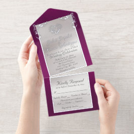Foil Ornate Frame & Heart - Purple All-in-One-Einladung