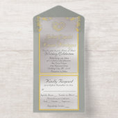 Foil Ornate Frame & Heart - Sage All-in-One-Einladung (Innenseite)