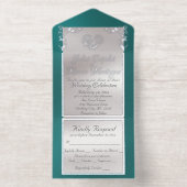 Foil Ornate Frame & Heart - Teal All-in-One-Einladung (Innenseite)