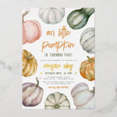 Foil Our Little Pumpkin Boho Fall Birthday Party Folieneinladung (Vorderseite)