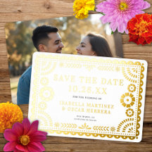 Foil Papel Picado Foto Wedding Save the Date Card