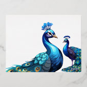 Foil Peacock Feathers Flora Wedding Einladung (Rückseite)