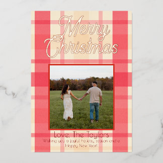Foil Pink Plaid Vintage Merry Christmas Card Folien Feiertagskarte