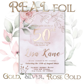 Foil Pink Rose Birthday Einladung Foil Pink