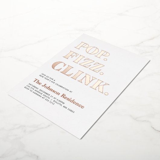Foil Pop Fizz Clink Neujahr Folieneinladung (Gedreht)