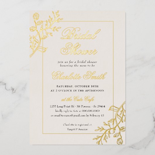 Foil Pressed Floral Elegantes Brautparty Folieneinladung (Vorderseite)