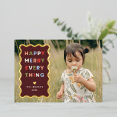 Foil Red Happy Merry Wavy Christmas Photo Card Folieneinladung (Stehend vorne)