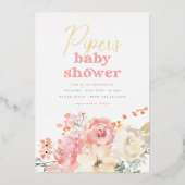 Foil Retro Floral Girl Baby Shower Folieneinladung (Vorderseite)