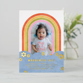 Foil Retro Rainbow Kid's Birthday Einladung (Stehend vorne)