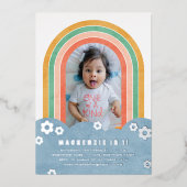 Foil Retro Rainbow Kid's Birthday Einladung (Vorderseite)