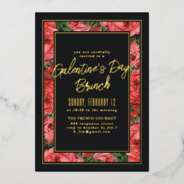 Foil Rose Rahmen Galentine's Day Einladung - Black
