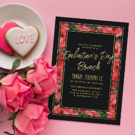 Foil Rose Rahmen Galentine's Day Einladung - Black