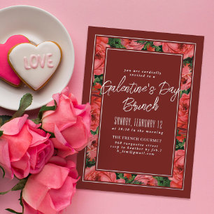Foil Rose Rahmen Galentinstag Einladung - Maroon