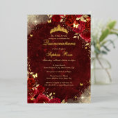 Foil Royal Red Gold Butterfly Floral Quinceanera Folieneinladung (Stehend vorne)