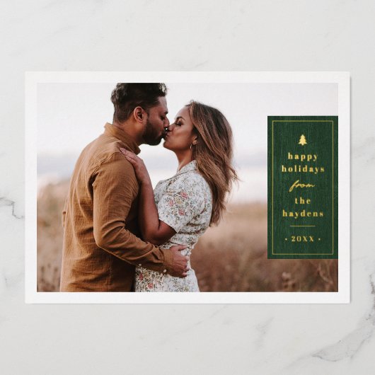 Foil Rustic Tree Woodgrain Christmas Photo Card Folieneinladung (Vorderseite)