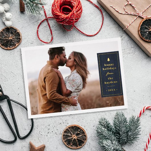 Foil Rustic Tree Woodgrain Christmas Photo Card Folieneinladung