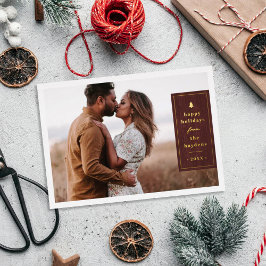 Foil Rustic Tree Woodgrain Christmas Photo Card Folieneinladung