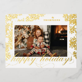 Foil Script Happy Holidays Foliage Foto Postkarte