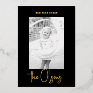 Foil Signature Cheer Schwarzes Neujahr Foto-Karte Folien Feiertagskarte