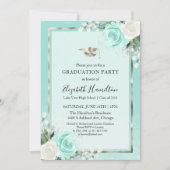 Foil Silver & Aquamarin Modern Floral Graduation P Einladung (Vorderseite)