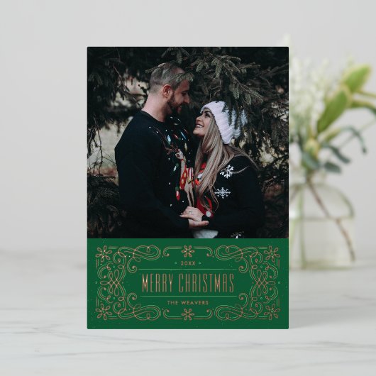 Foil Snowflake Blüh Frame Card - Green Folieneinladung (Stehend vorne)