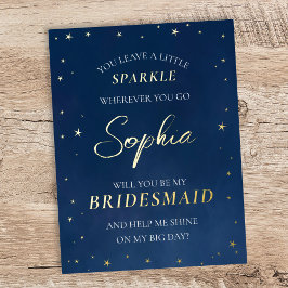 Foil Stars Celestie Navy Bridesmaid Vorschlag Card Folie Einladungspostkarte