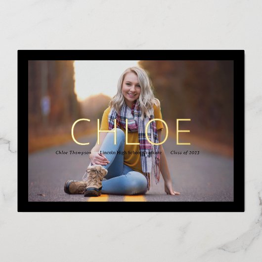 Foil Stilvolle Black Minimal Abschluss Ankündigung (Vorderseite)