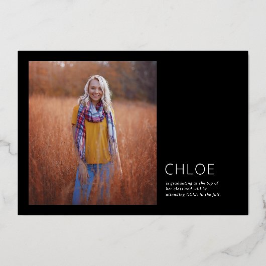 Foil Stilvolle Black Minimal Abschluss Ankündigung (Rückseite)