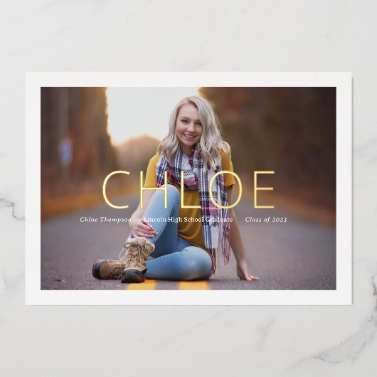 Foil Stilvolle Minimal Foto Abschluss Ankündigung (Vorderseite)