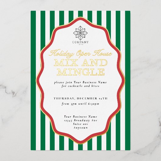 Foil Stripe Wavy Business Holiday Party Einladung (Vorderseite)