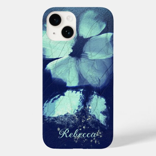 Foil Torquoise Floral Navy Blue Script Monogram Case-Mate iPhone Hülle (Rückseite)
