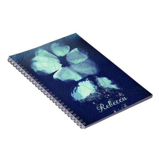 Foil Torquoise Floral Navy Blue Script Monogram Notizblock (Rechte Seite)